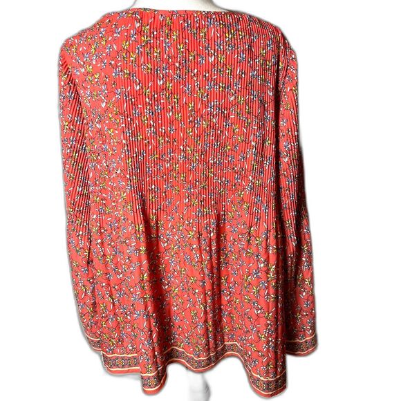 New Max Studio Red Ditsy Floral Flare Sleeve Pleated Boho Feminine Top 1X NWT - Picture 6 of 6